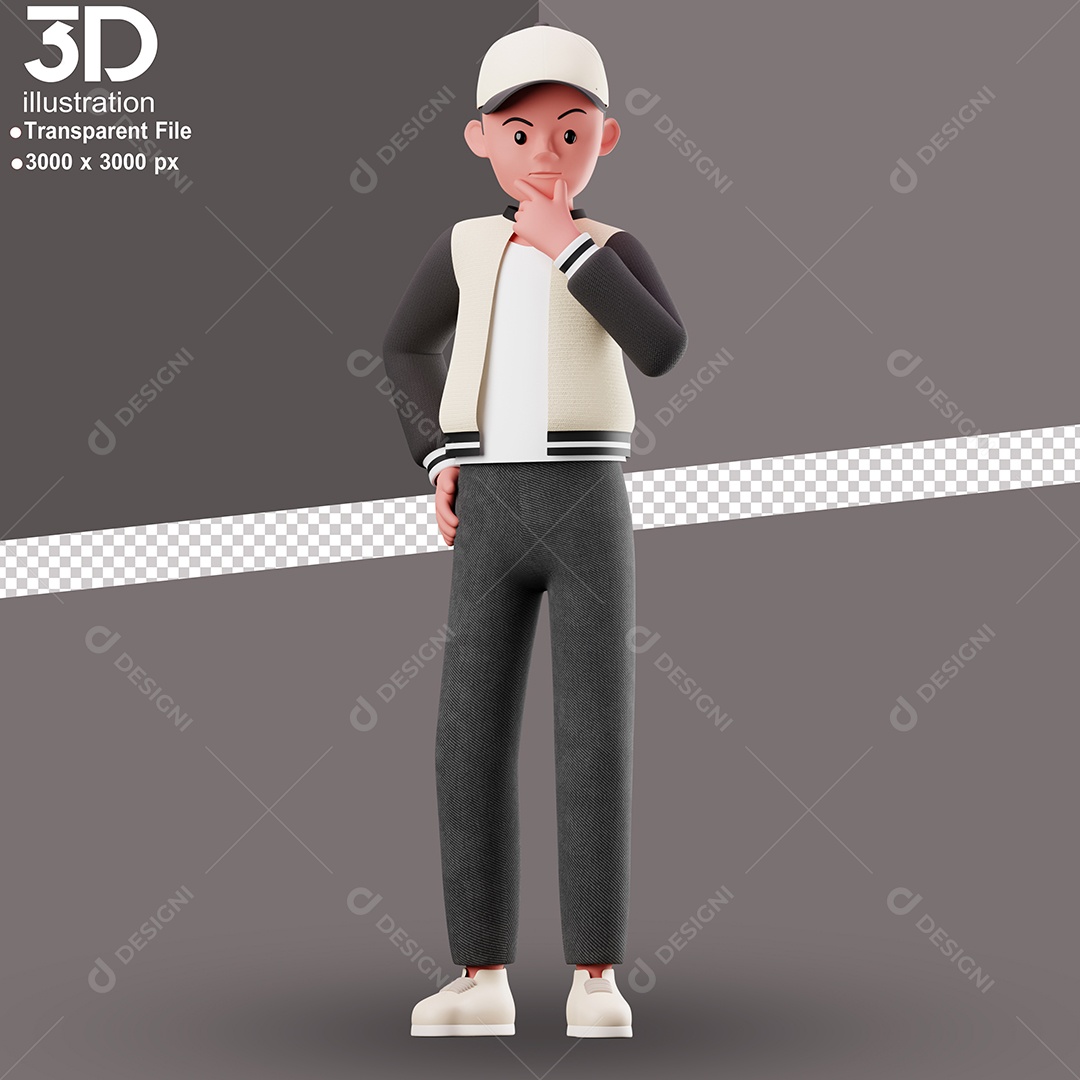 Personagem Pensativo Elemento 3D para Composição PSD