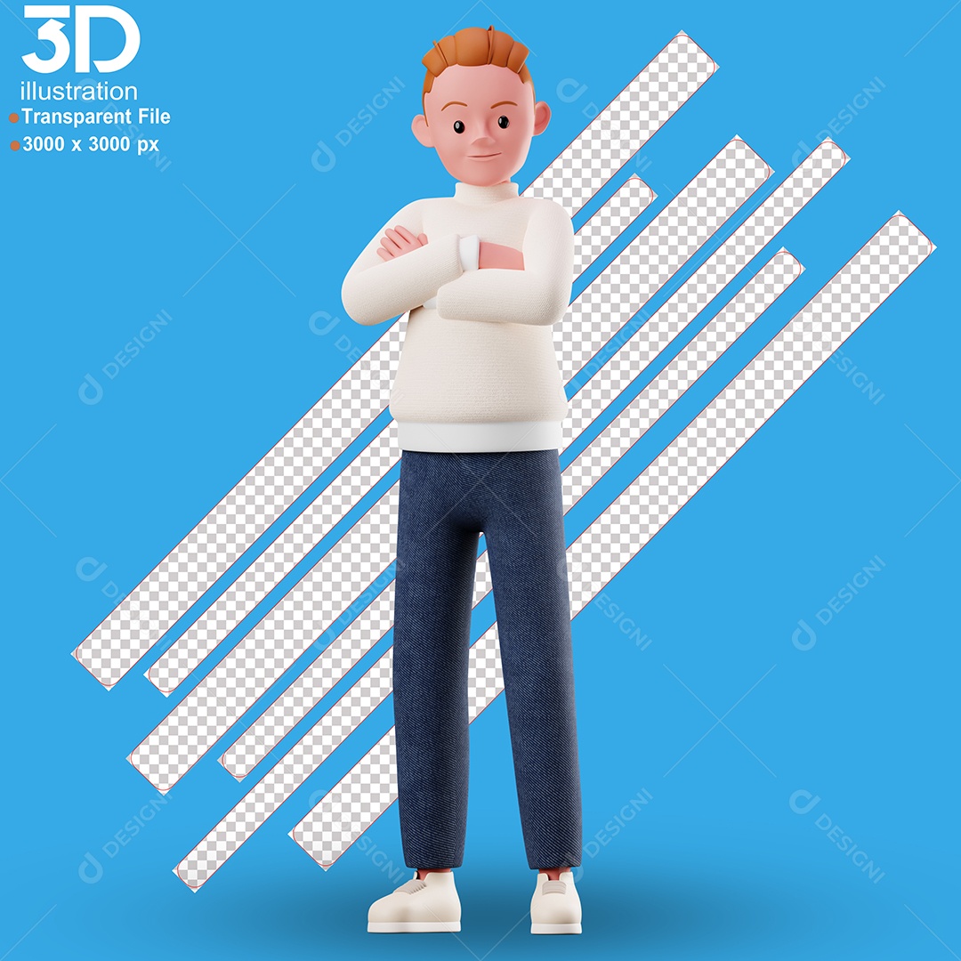 Personagem de Braços Cruzados Elemento 3D para Composição PSD
