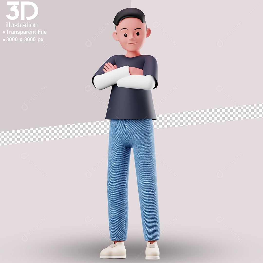 Personagem de Braços Cruzados Elemento 3D para Composição PSD