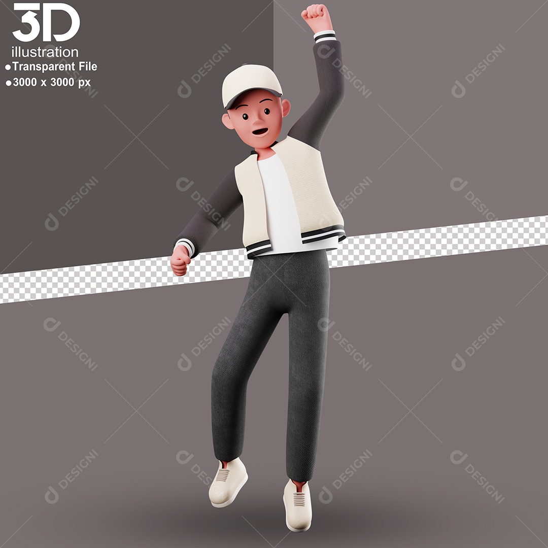 Personagem Pulando Feliz Elemento 3D para Composição PSD