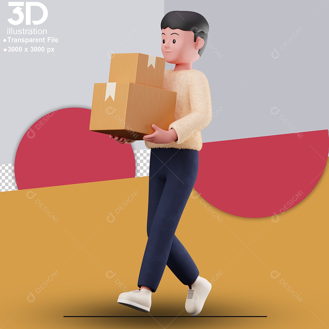 Personagem Carregando Caixas Elemento 3D Para Composição PSD