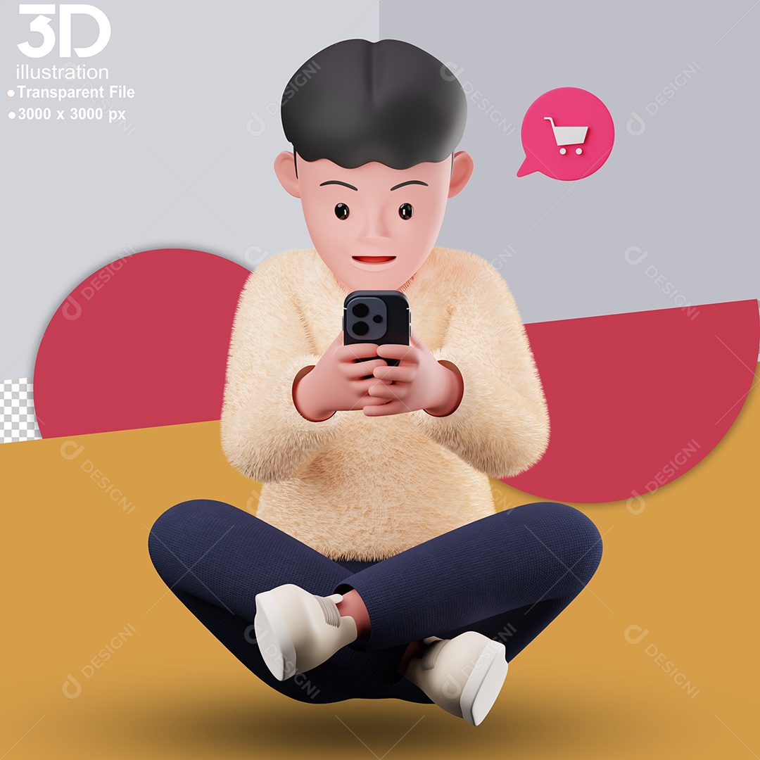 Personagem Mexendo no Celular Elemento 3D Para Composição PSD