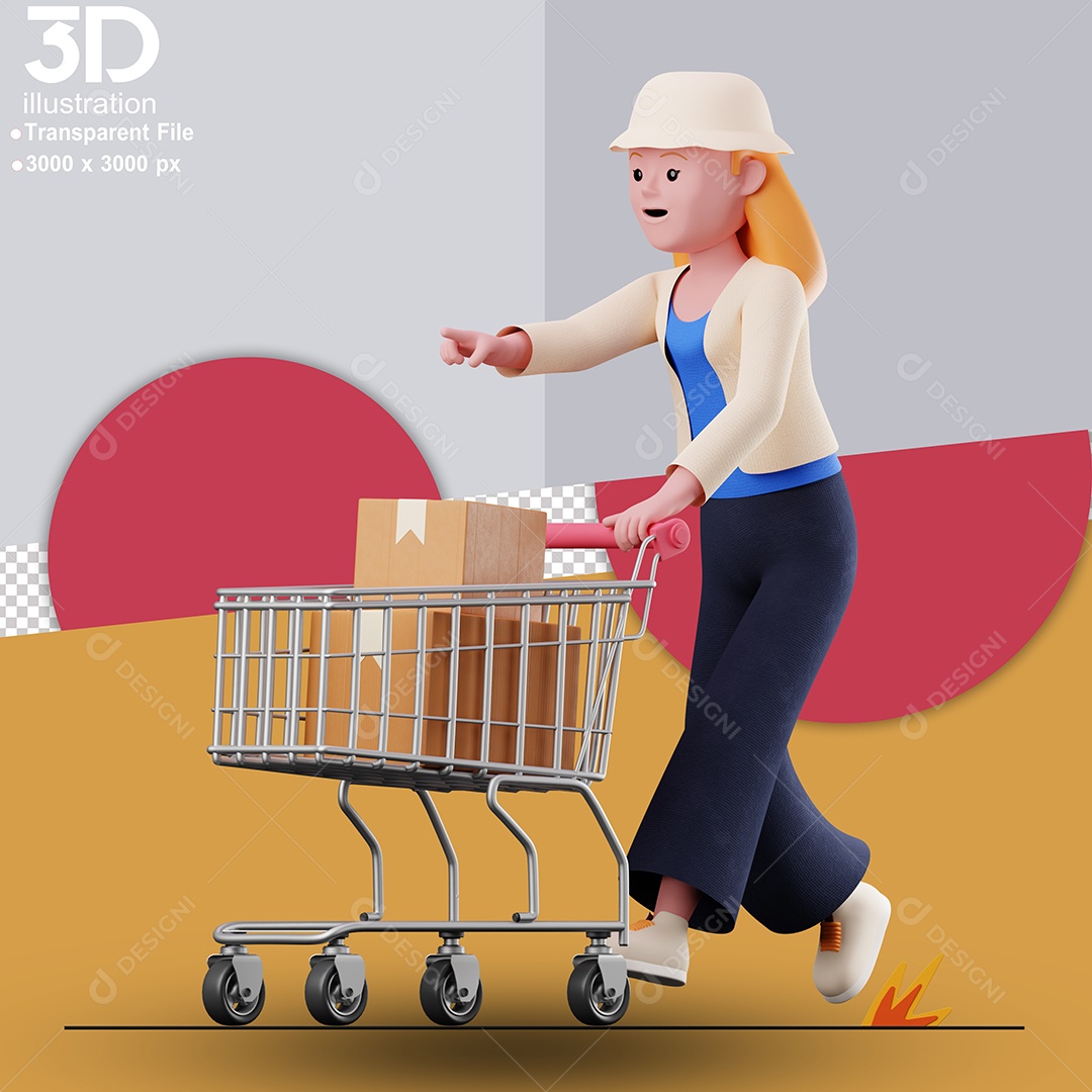 Personagem Carrinho com Caixas Presente Elemento 3D Para Composição PSD