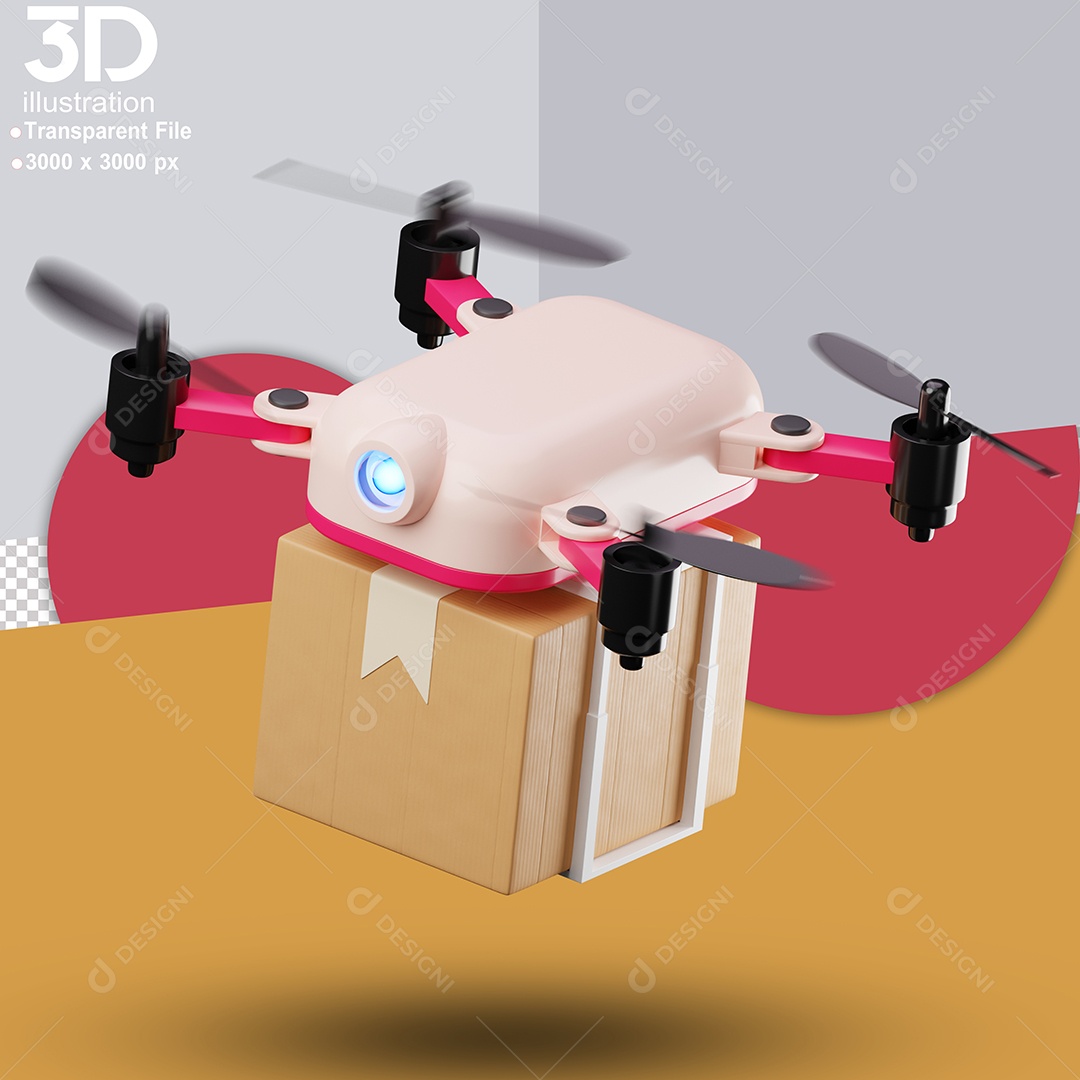 Drone Carregando Caixa Elemento 3D Para Composição PSD
