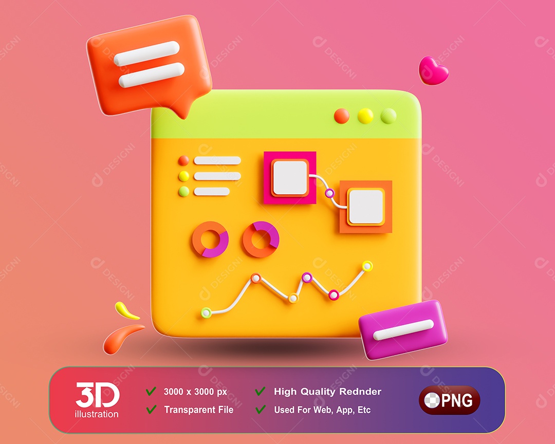 Gráficos Financeiros Elemento 3D para Composição PSD