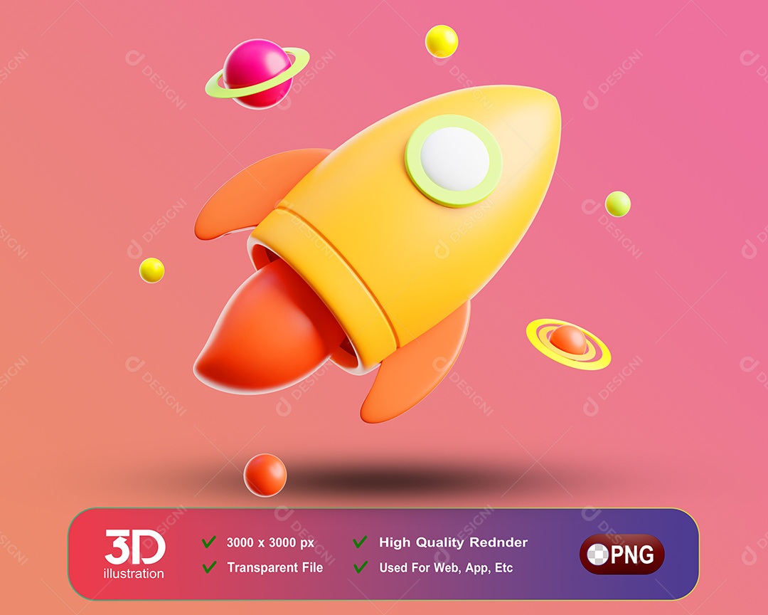 Foguete Amarelo Elemento 3D Para Composição PSD