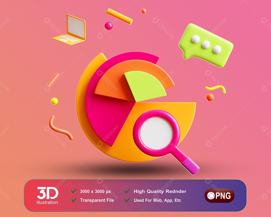 Gráfico de Pizza Elemento 3D para Composição PSD