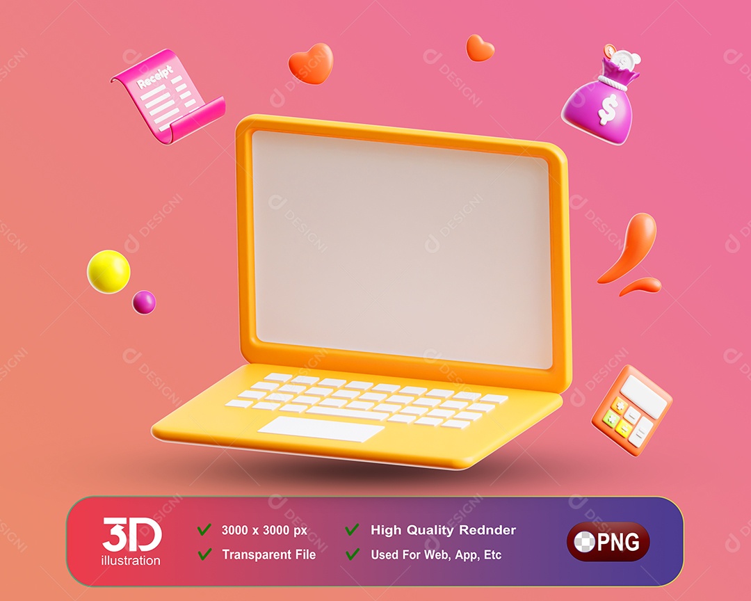Gráficos Notebook Elemento 3D para Composição PSD