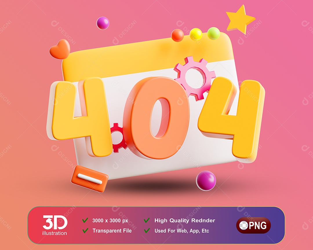 Página de Erro 404 Elemento 3D para Composição PSD