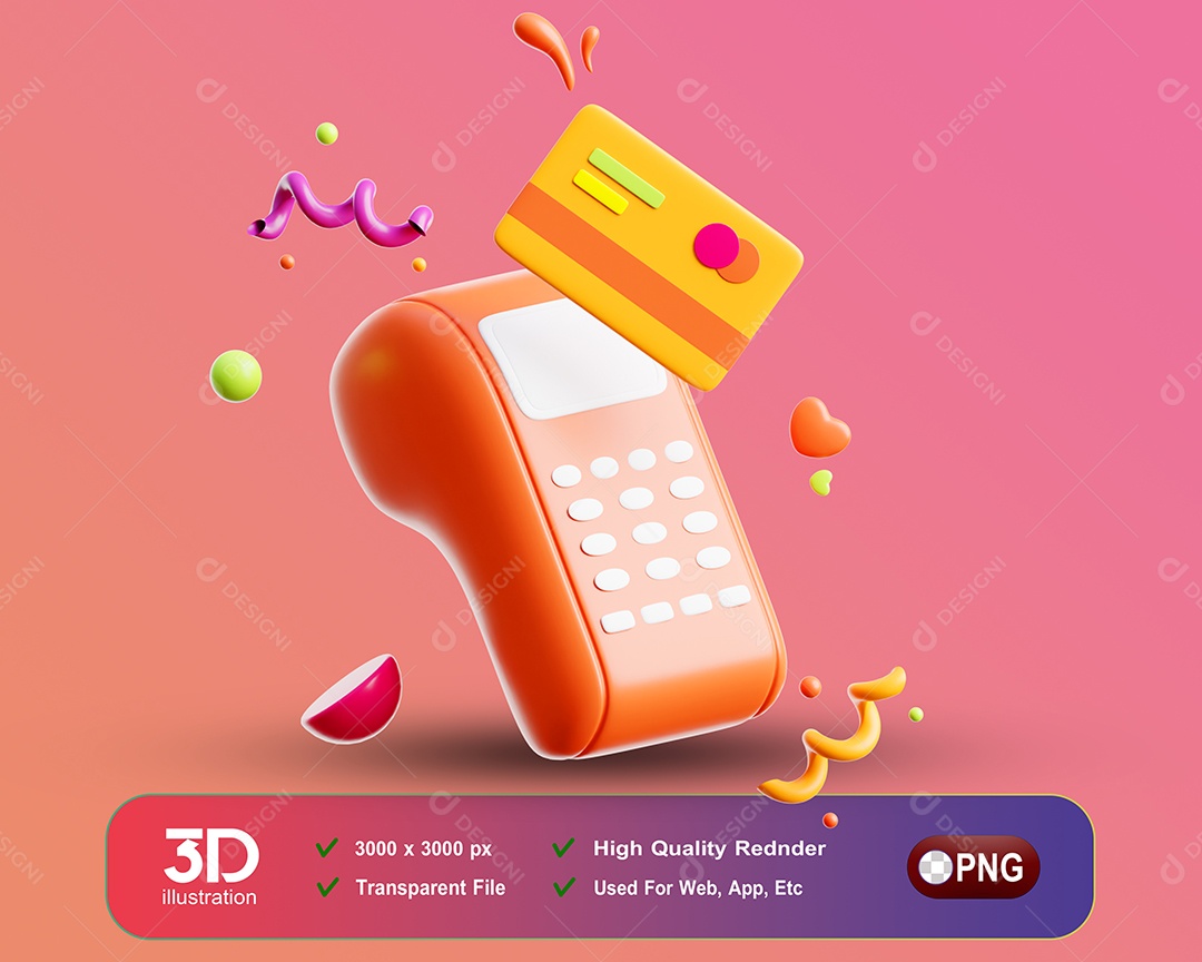 Maquininha de Passar Cartão Elemento 3D para Composição PSD