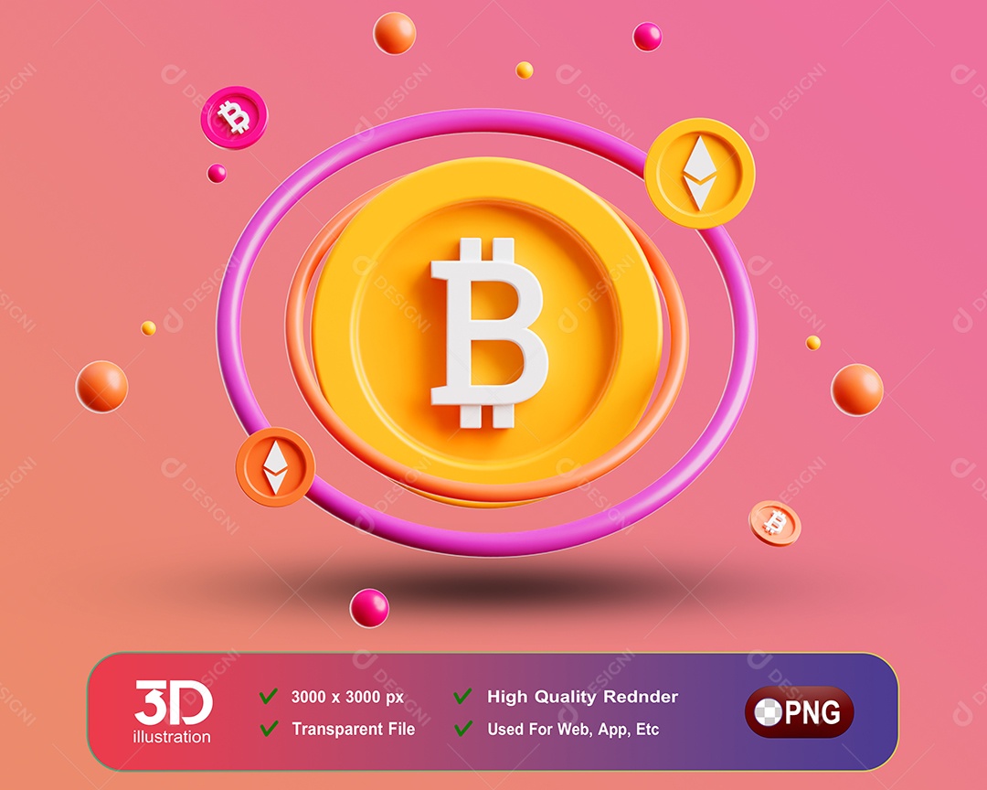 Gráficos Moeda de Bitcoin Elemento 3D para Composição PSD