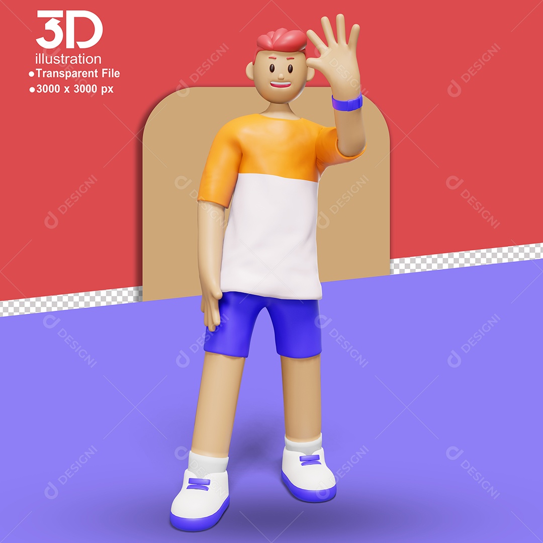 Personagem Dando Tchau Elemento 3D Para Composição PSD
