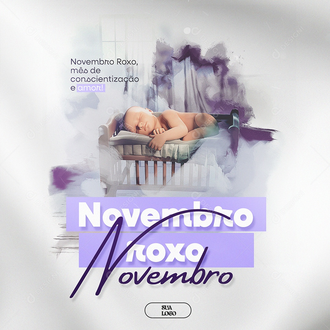Novembro Roxo Mês de Conscientização Sobre a Prematuridade Social Media PSD Editável