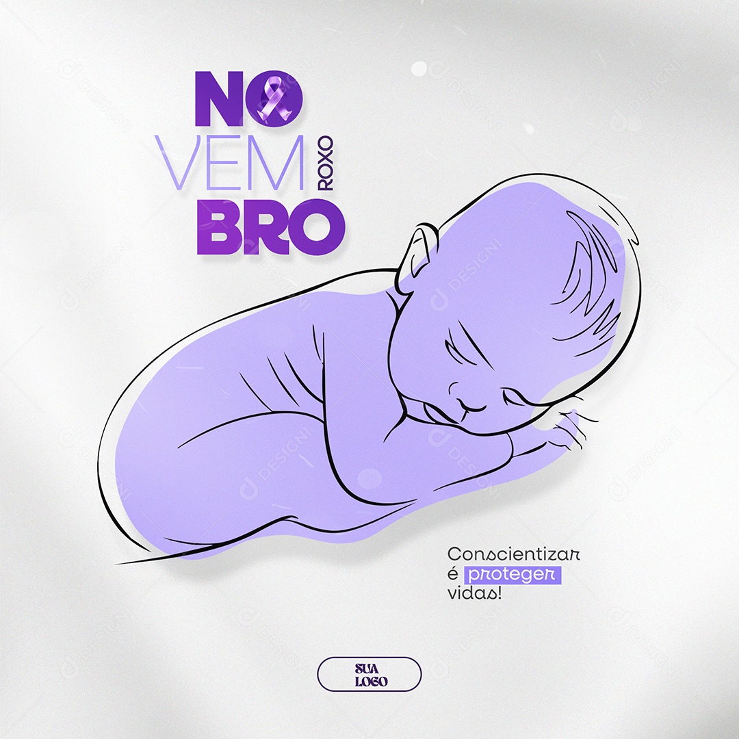 Novembro Roxo Mês de Conscientização Sobre a Prematuridade Social Media PSD Editável