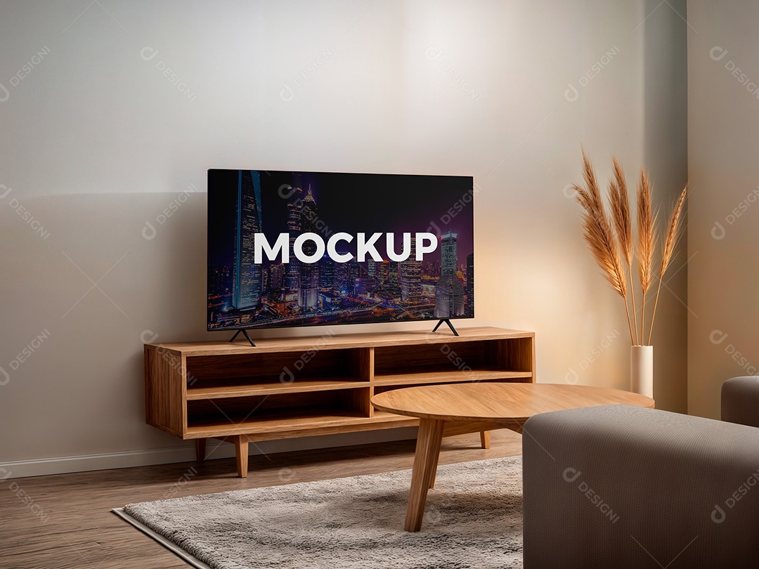 Tv na Sala de Estar Mockup PSD Editável