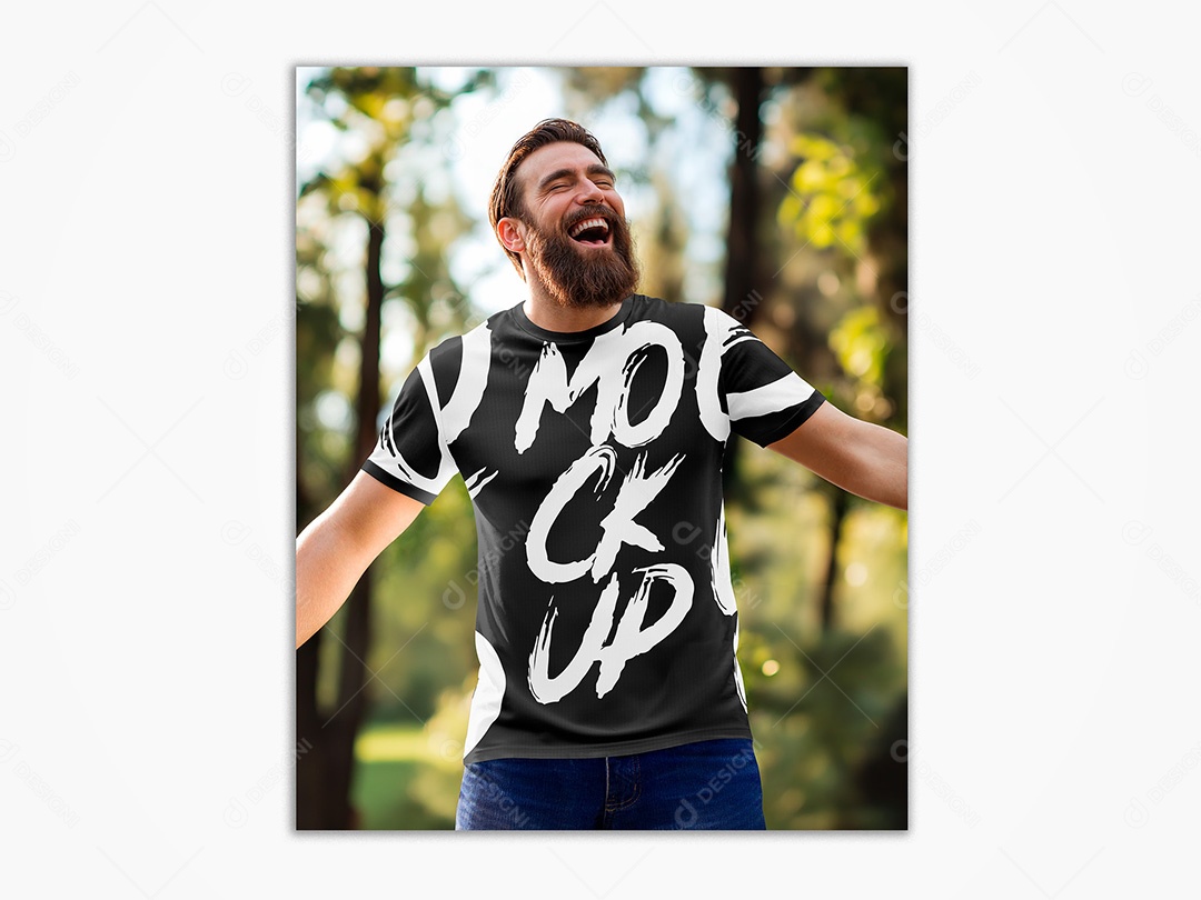 Homem com Camiseta Mockup PSD Editável