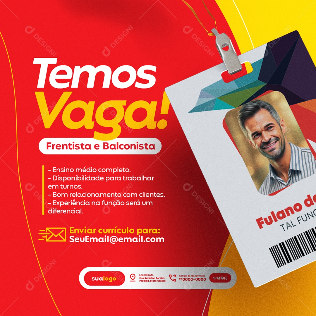 Posto de Gasolina Temos Vaga Frentista e Balconista Social Media PSD Editável