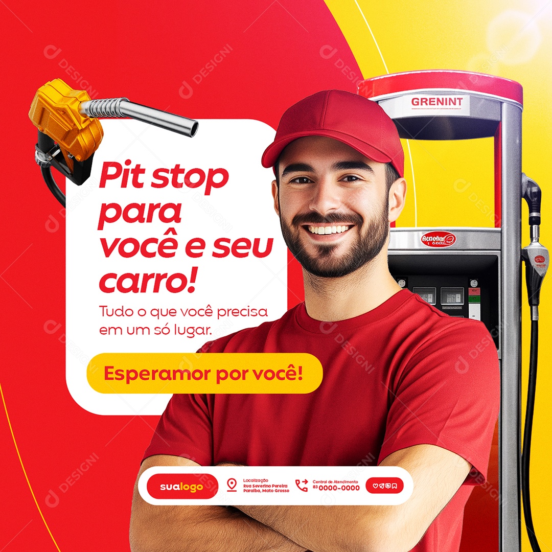 Posto de Gasolina Pit Stop para Você e Seu Carro Social Media PSD Editável
