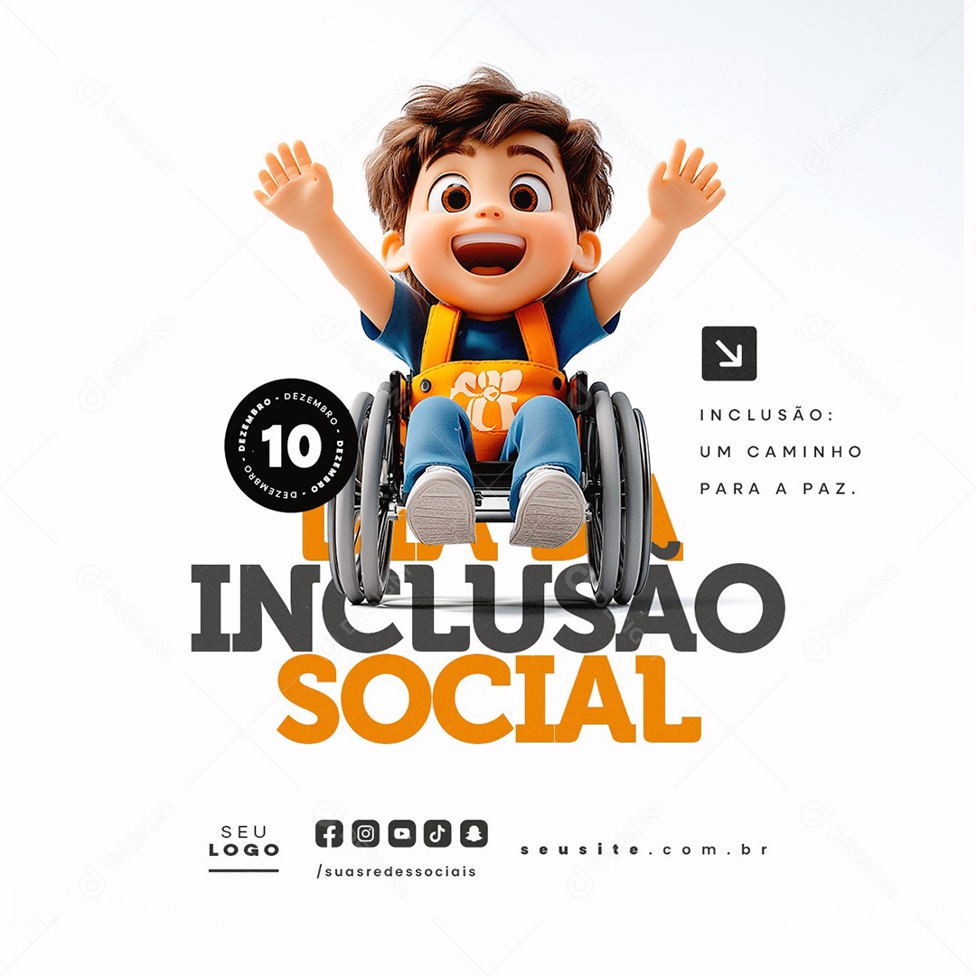 Dia da Inclusão Social 10 de Dezembro Um Caminho para a Paz Social Media PSD Editável
