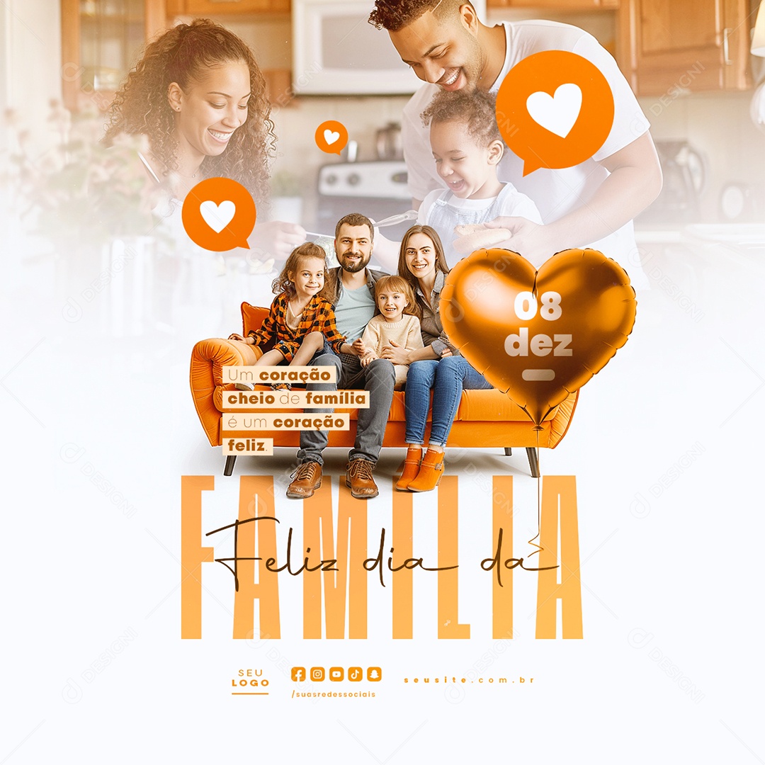 Feliz Dia da Família 08 de Dezembro Um Coração Cheio Social Media PSD Editável