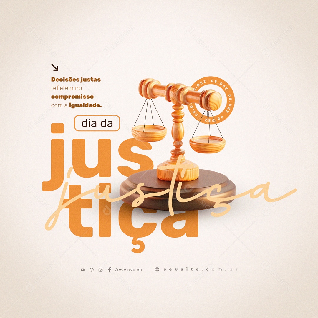 Dia da Justiça 08 de Dezembro Decisões Justas Social Medai PSD Editável