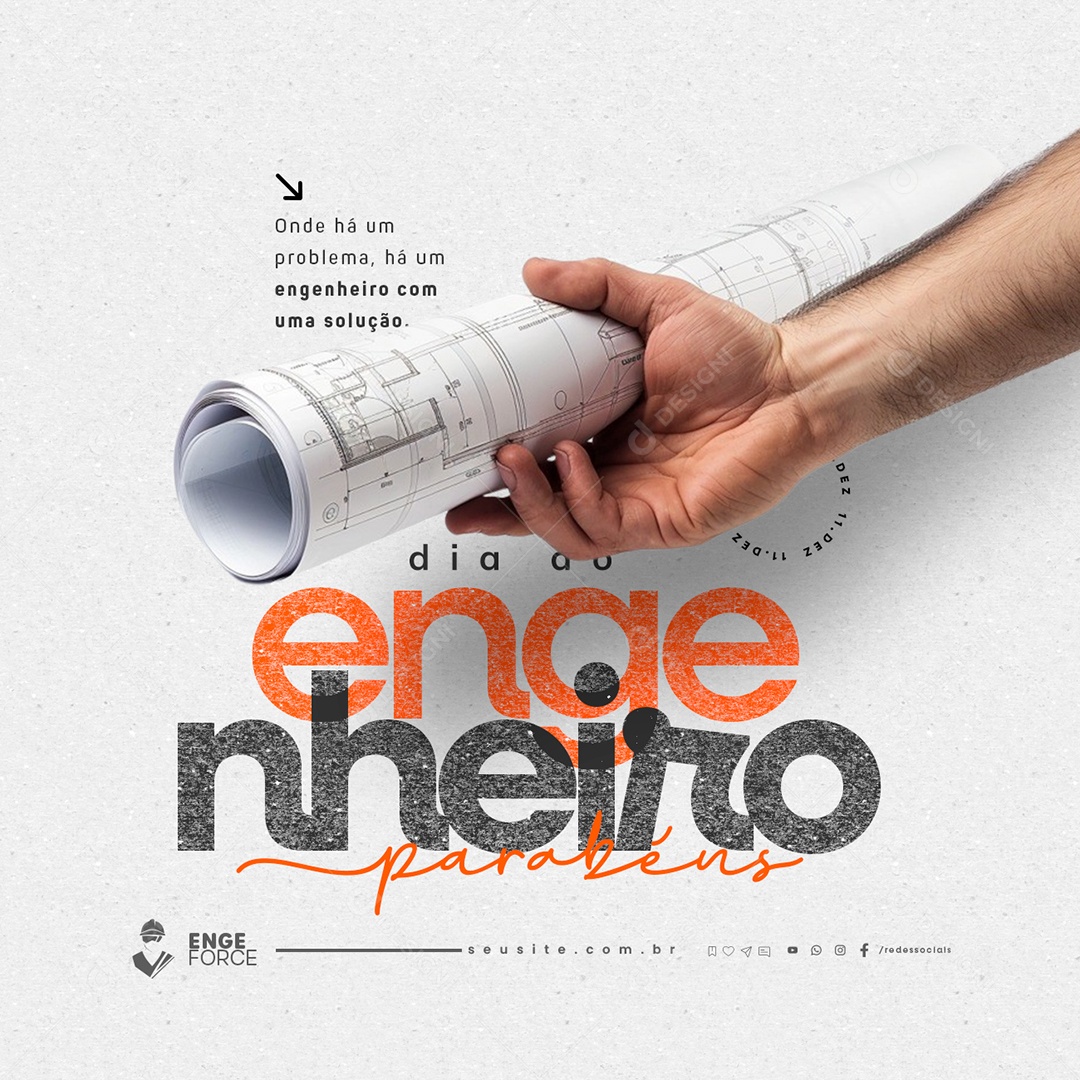 Dia do Engenheiro 11 de Dezembro Parabéns Social Media PSD Editável