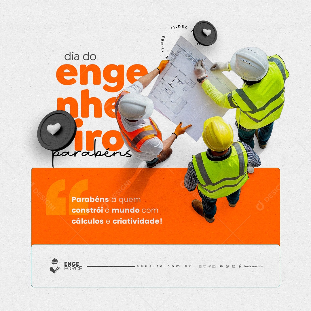 Dia do Engenheiro 11 de Dezembro Parabéns Social Media PSD Editável