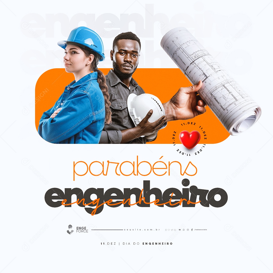 Dia do Engenheiro 11 de Dezembro Parabéns Social Media PSD Editável