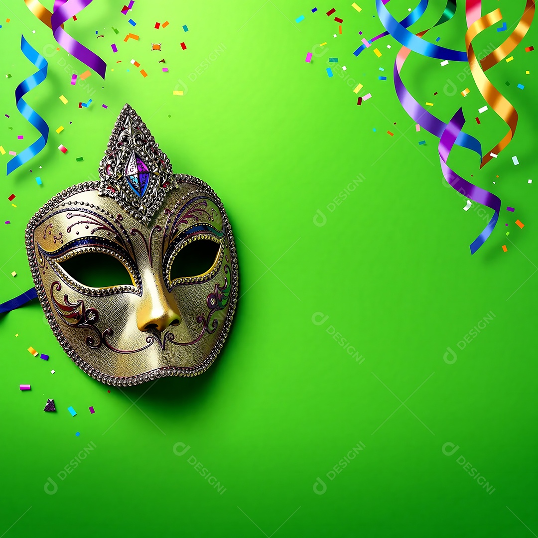 Máscara de baile de carnaval com fitas sobre fundo verde