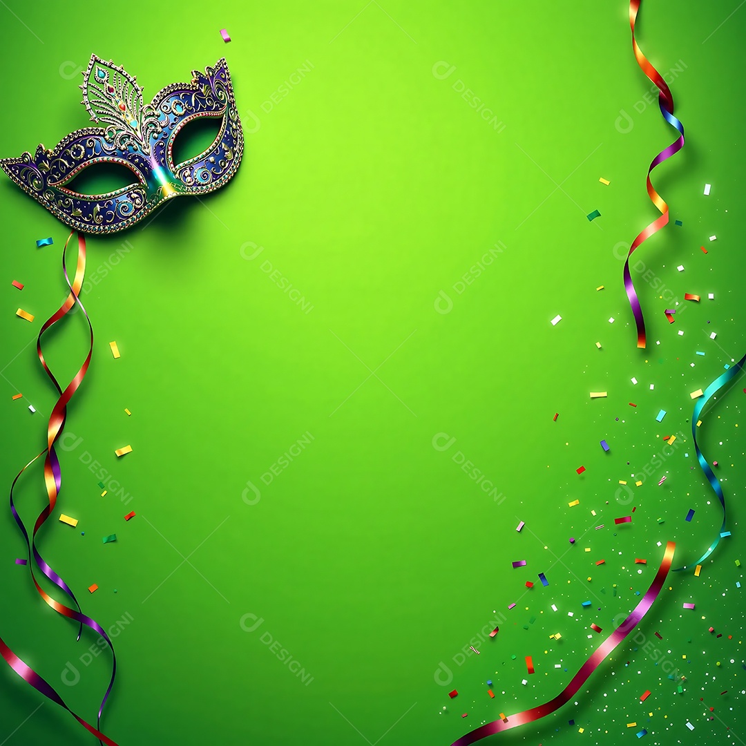 Máscara de baile de carnaval com fitas sobre fundo verde