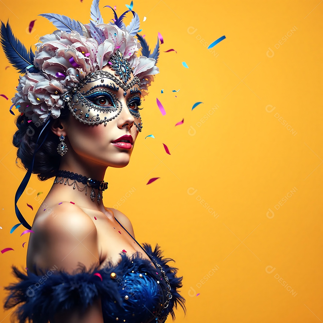 Modelo de banner com máscara de bola de carnaval feminina