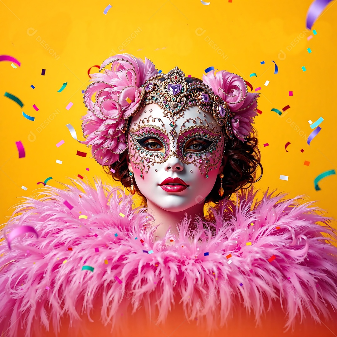 Modelo de banner com máscara de bola de carnaval feminina