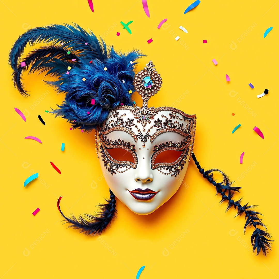 Máscara de baile de carnaval sobre fundo amarelo