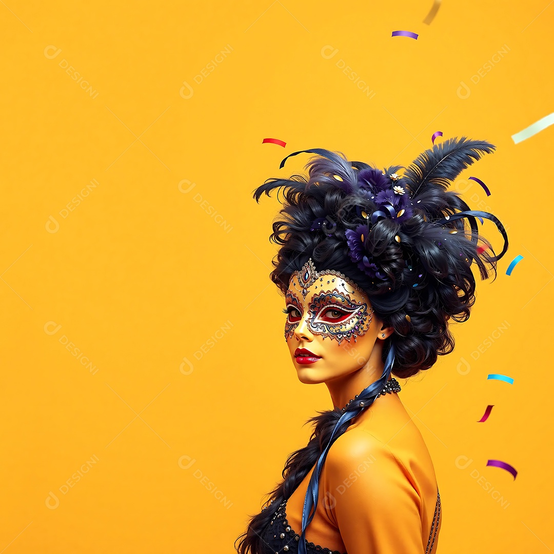 Modelo de banner com máscara de bola de carnaval feminina