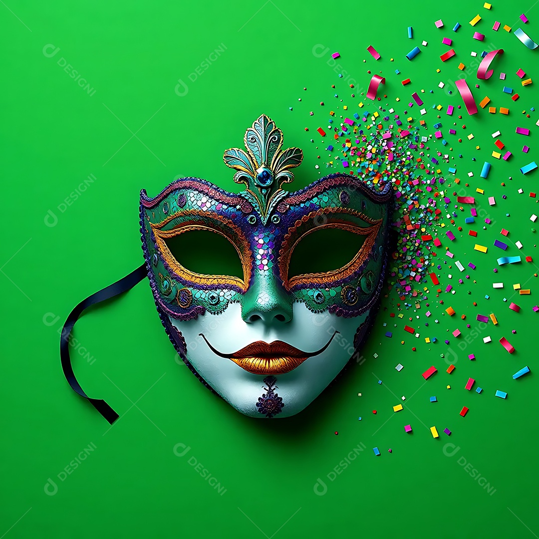 Máscara de baile de carnaval sobre fundo verde