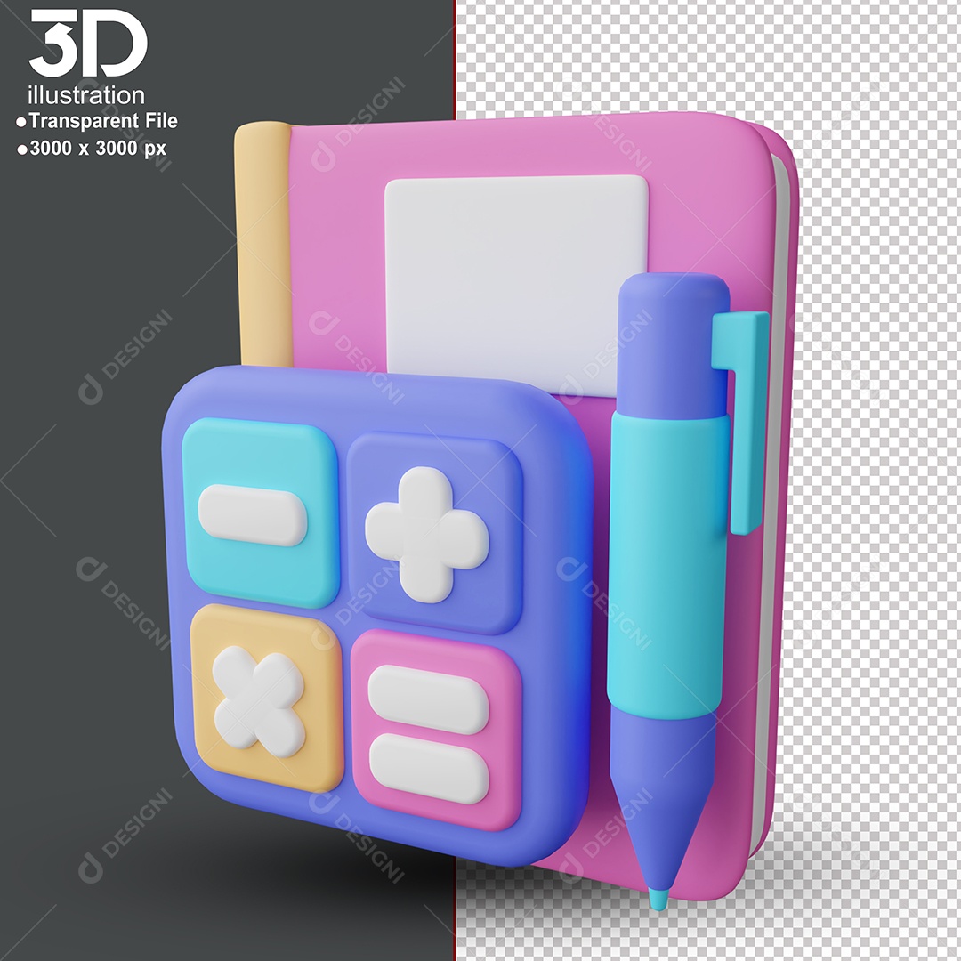 Agenda Caneta e Calculadora Elemento 3D Para Composição PSD