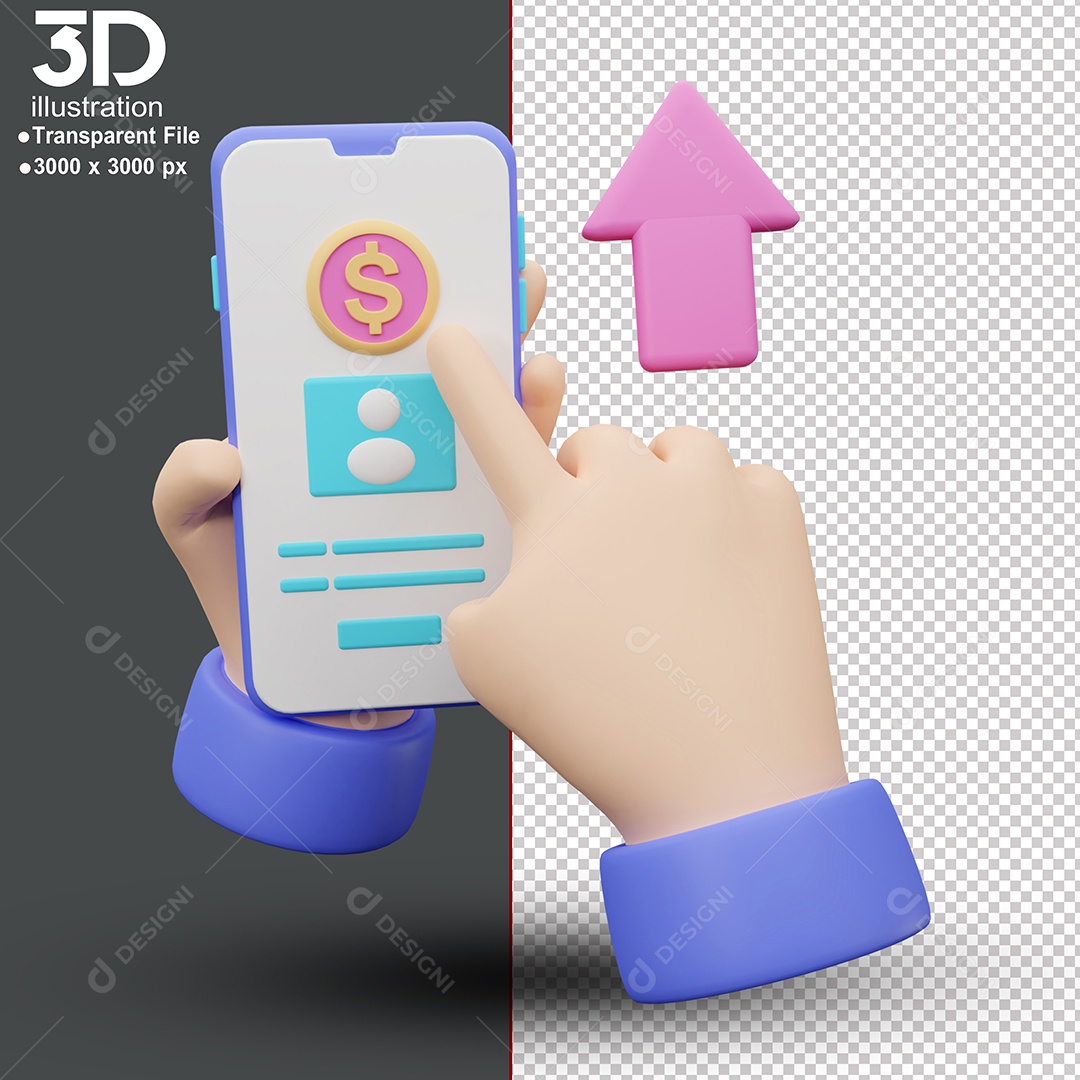 Mão Mexendo em Celular Elemento 3D Para Composição PSD