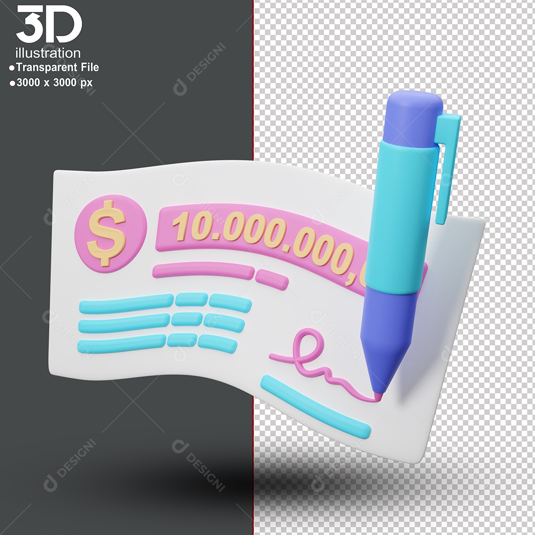 Cheque Sendo Assinado Elemento 3D Para Composição PSD