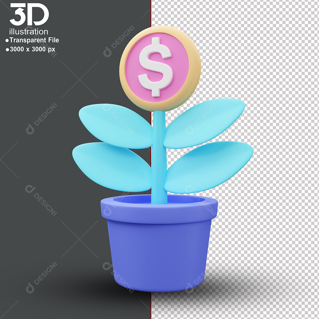 Planta de Dinheiro Elemento 3D Para Composição PSD