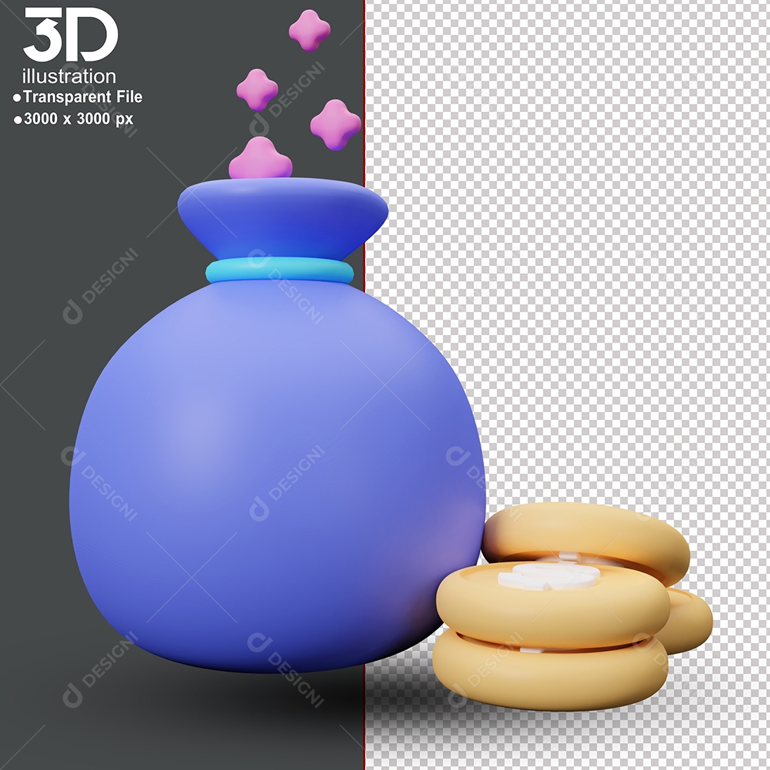 Saco de Dinheiro Elemento 3D Para Composição PSD