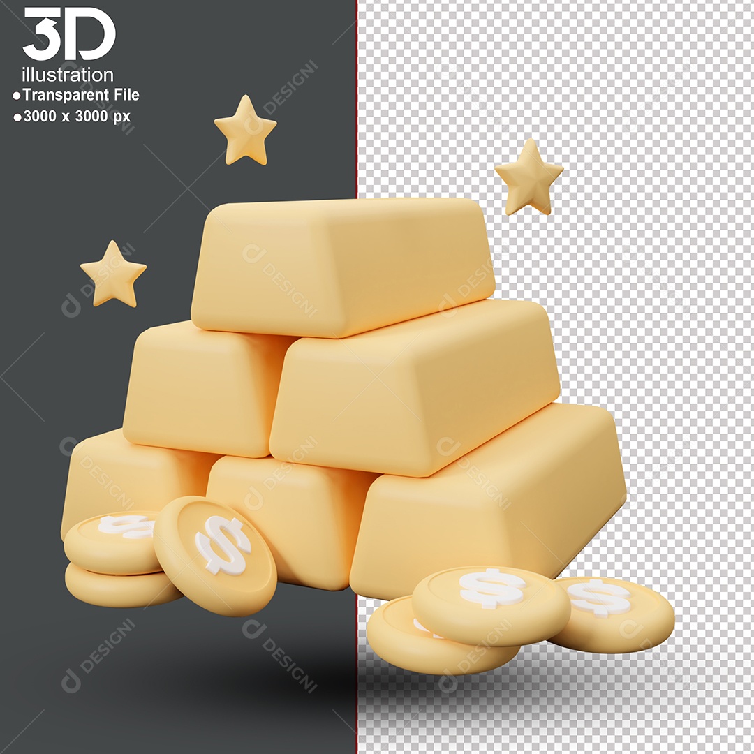 Barras de Ouro Elemento 3D Para Composição PSD