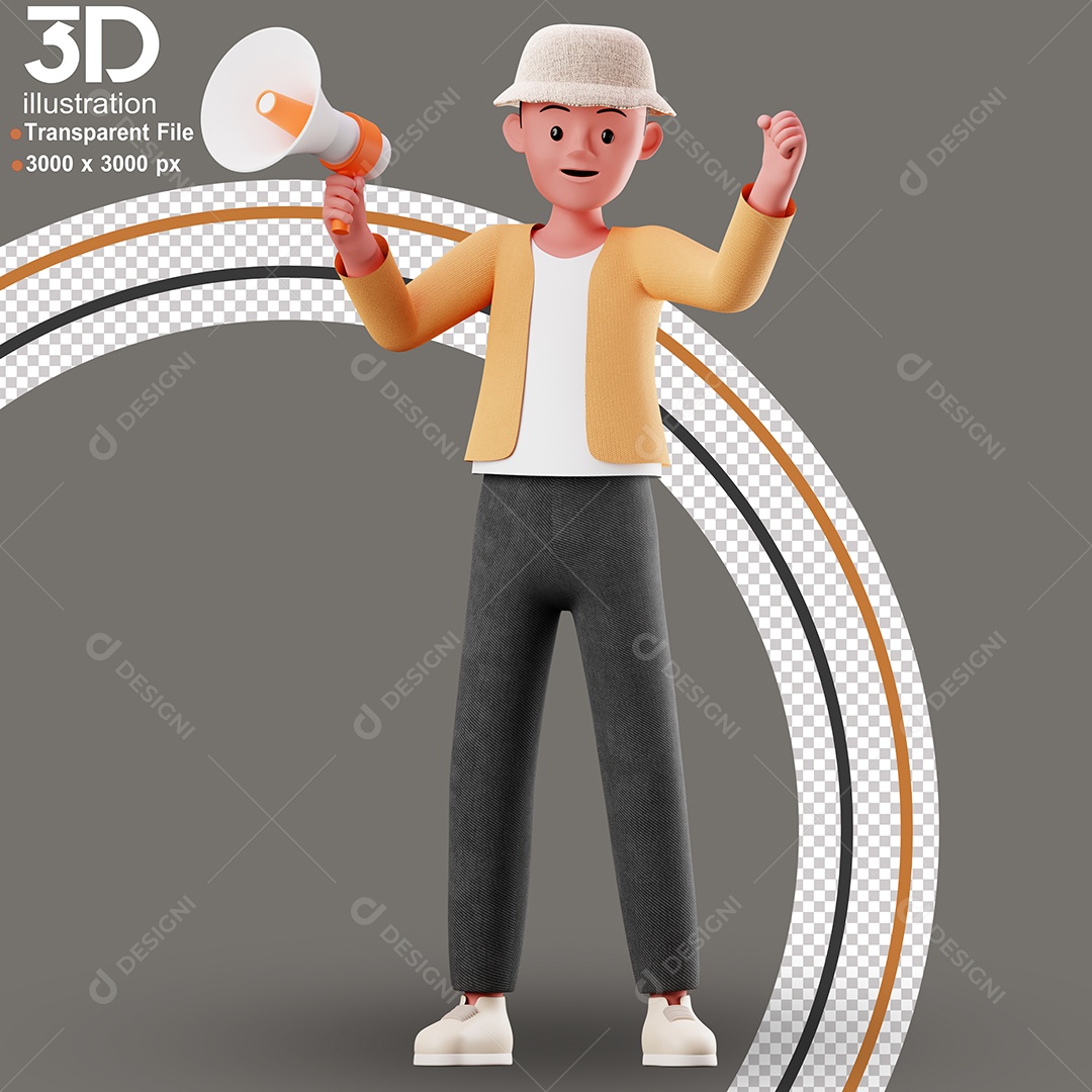 Personagem Segurando Alto Falante Elemento 3D para Composição PSD