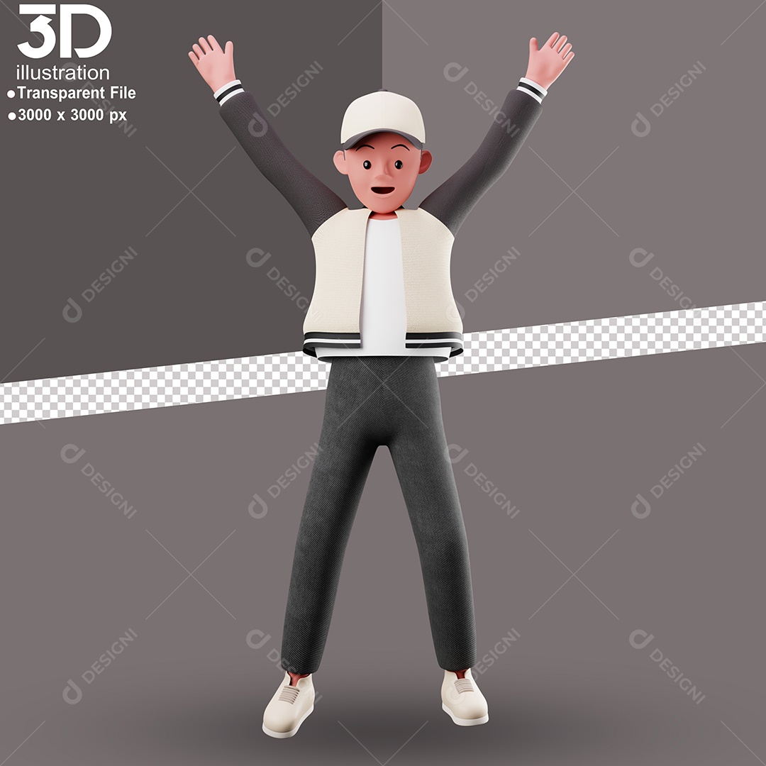 Personagem Com Braços Erguidos Feliz Elemento 3D para Composição PSD
