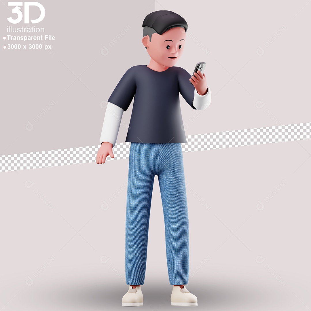 Personagem Falando em Celular Elemento 3D para Composição PSD