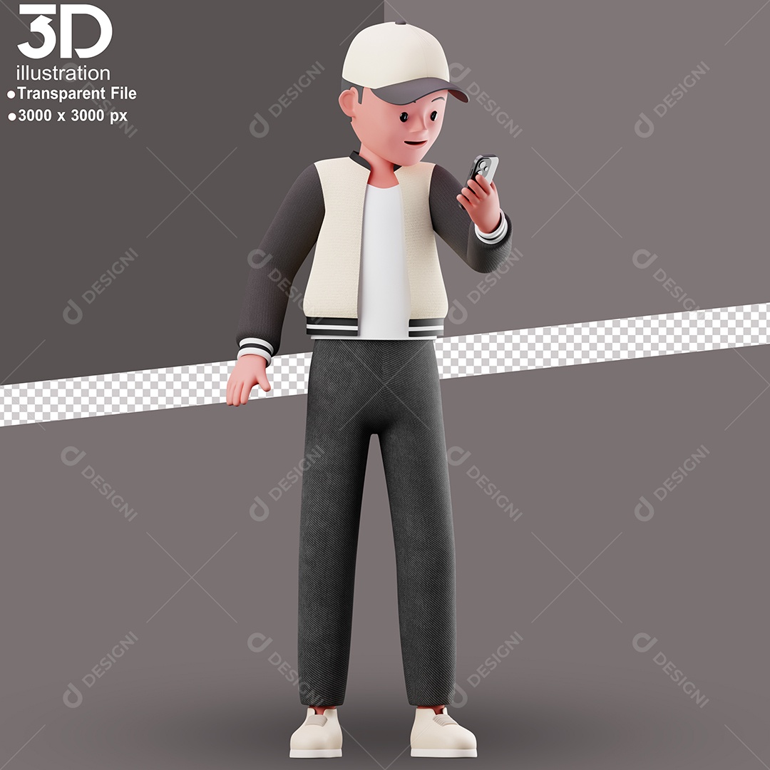 Personagem Falando em Celular Elemento 3D para Composição PSD
