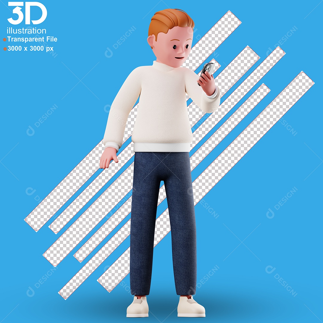 Personagem Falando em Celular Elemento 3D para Composição PSD