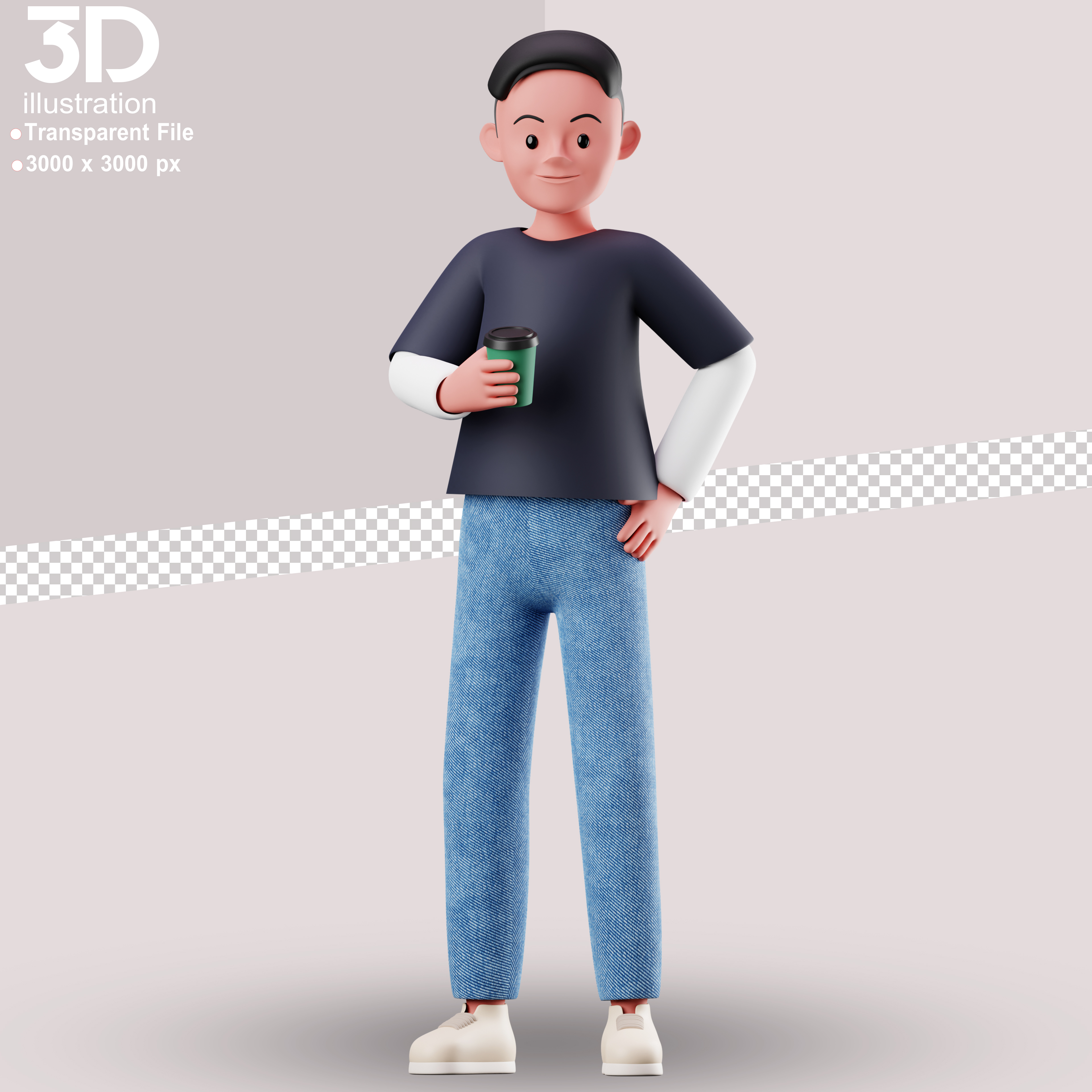 Personagem Segurando Copo Elemento 3D para Composição PSD