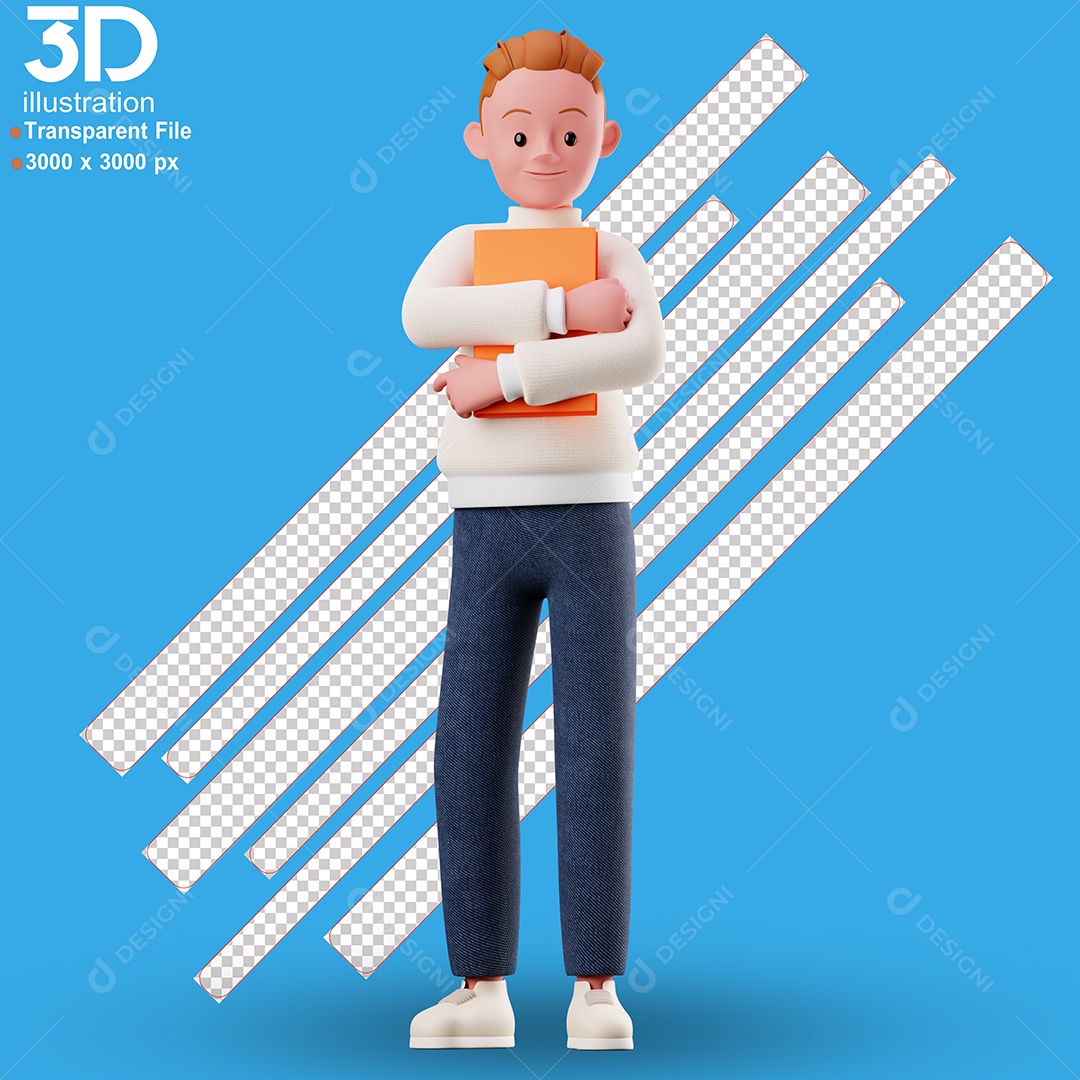 Personagem Segurando Envelope Elemento 3D para Composição PSD