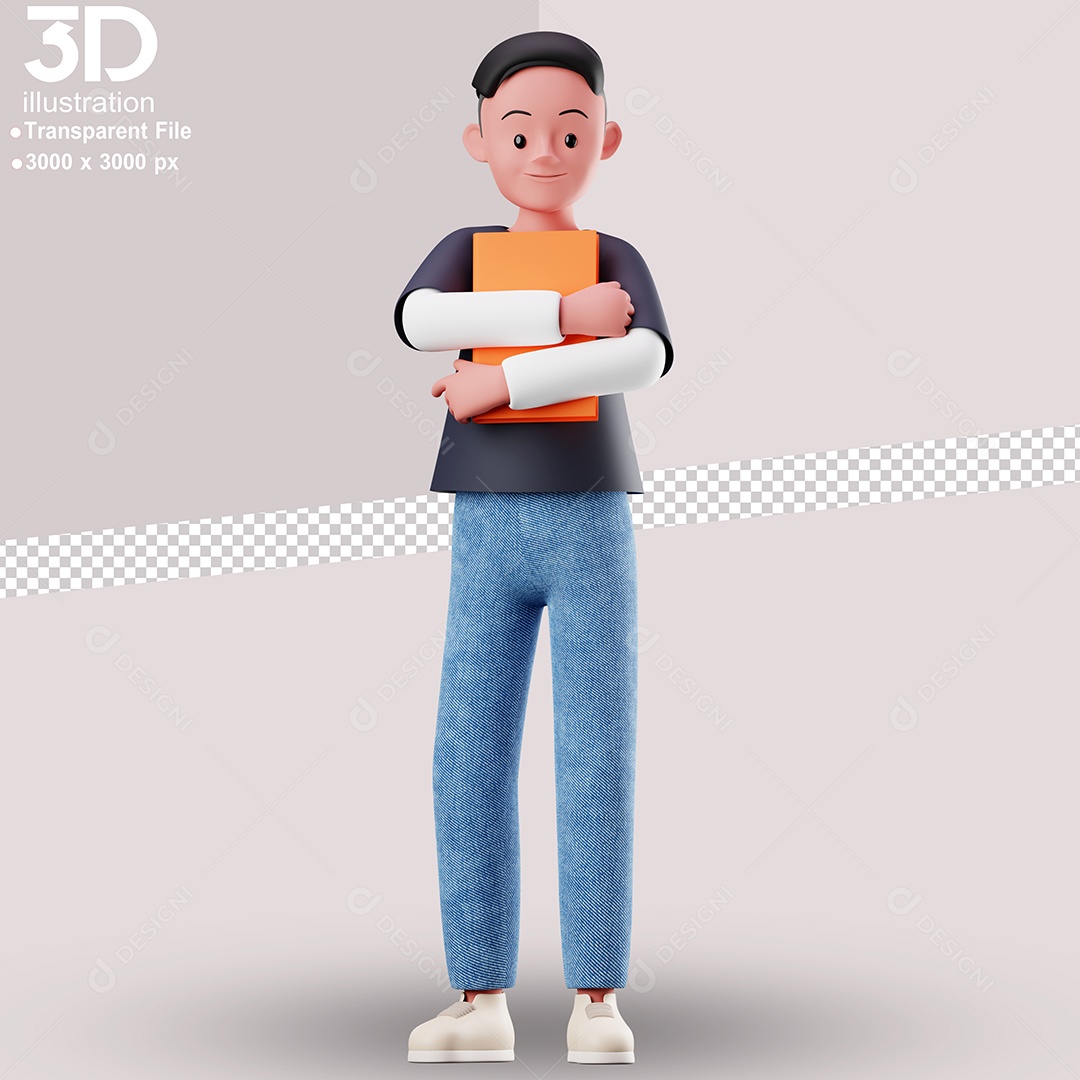 Personagem Segurando Envelope Elemento 3D para Composição PSD