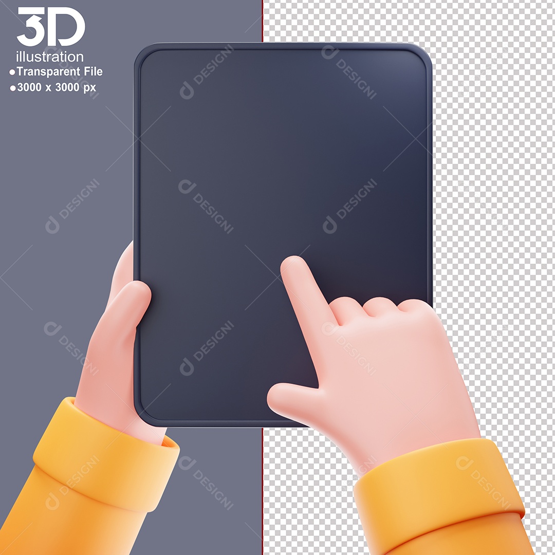 Mão Mexendo em Tablet Elemento 3D Para Composição PSD